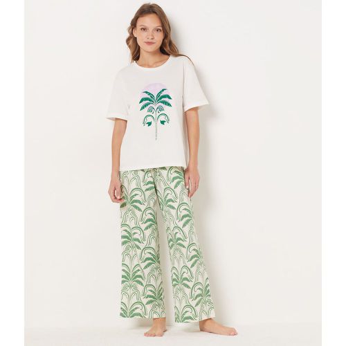 Pantalon de pyjama imprimé palmier coupe large 7/8ème - Viliana - L - Etam - Modalova