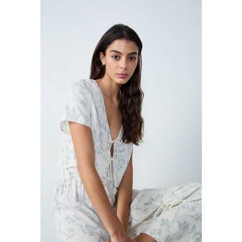 Chemise de pyjama manches courtes motifs fleurs à nœuds - Reese - XS - Etam - Modalova