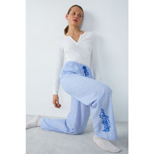 Pantalon de pyjama en coton détails broderie - Idienn - L - Etam - Modalova