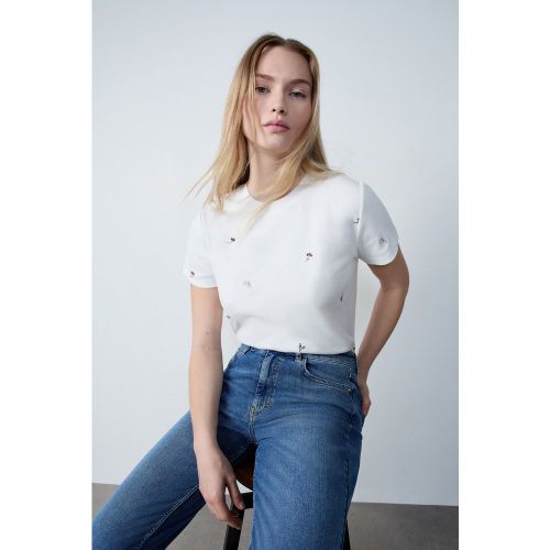 T-shirt manches courtes détails fleuris - Fanny - XS - Etam - Modalova