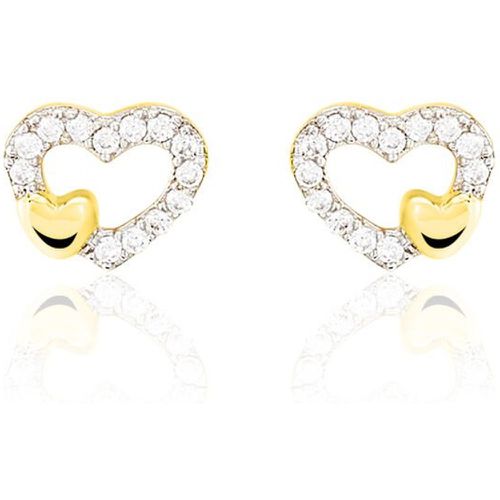 Boucles D'oreilles Puces Daria Double Coeurs Or Oxyde - Histoire d'Or - Modalova