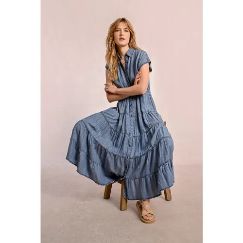 Longue robe chemise à volants - MOLLY BRACKEN - Modalova