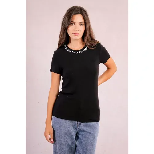 T-shirt droit, col perlé - MOLLY BRACKEN - Modalova