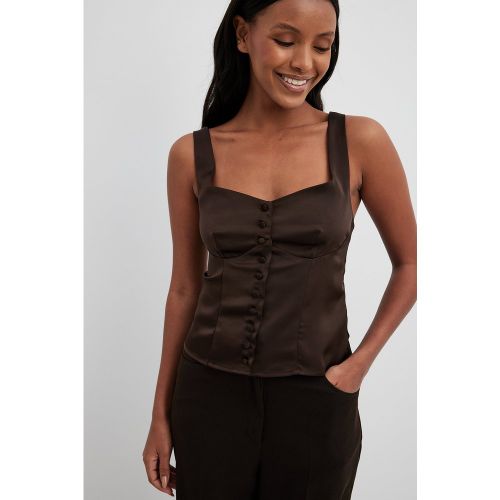 Haut boutonné en tissu satiné - Brown - NA-KD Party - Modalova