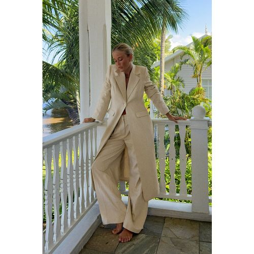 Pantalon de costume en lin mélangé - Beige - Josefine HJ x NA-KD - Modalova