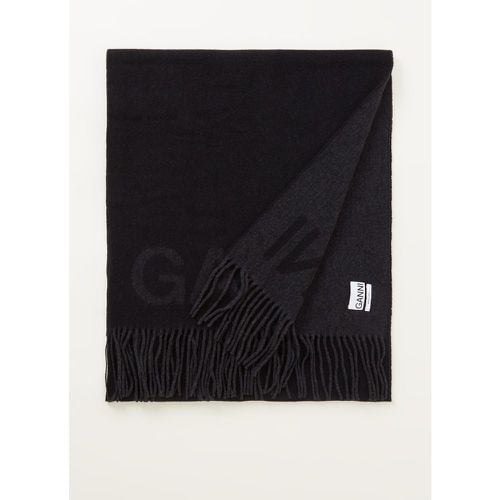 Écharpe en laine avec logo et franges 250 x 50 cm - Ganni - Modalova