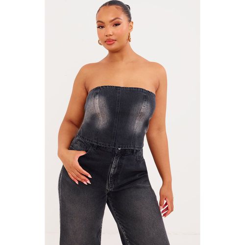 Plus Top bustier en jean noir délavé vintage effet usé - PrettyLittleThing - Modalova