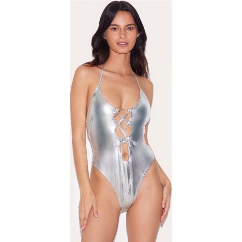 Maillot de bain échancré métallique à découpes - PrettyLittleThing - Modalova