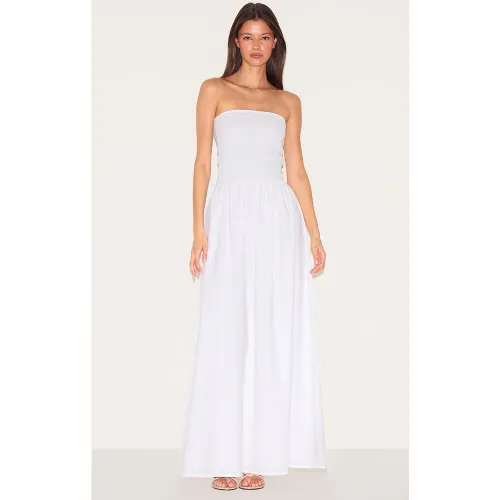 Robe bustier longue blanche à détail froncé - PrettyLittleThing - Modalova