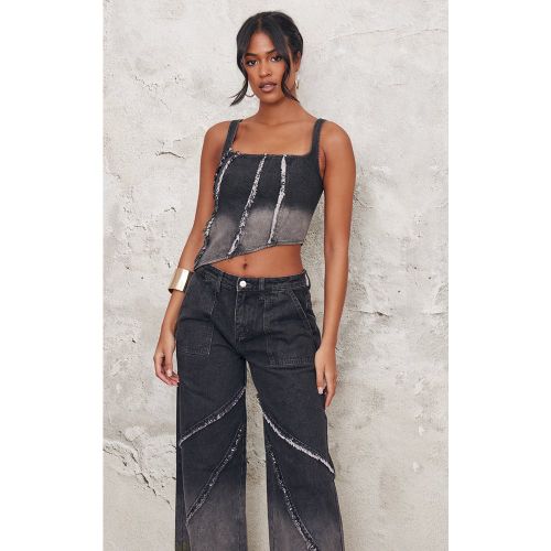 Tall Corset asymétrique en jean délavé vintage noir à coutures éffilochées | Taille 38 - PrettyLittleThing - Modalova