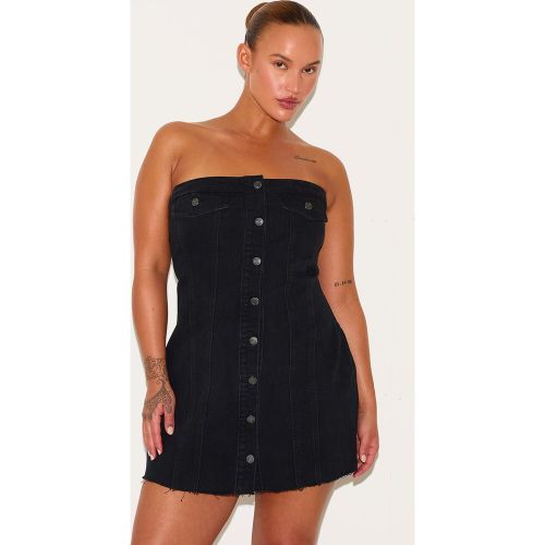 Plus Robe moulante en jean délavé style corset à boutons | Taille 54 - PrettyLittleThing - Modalova