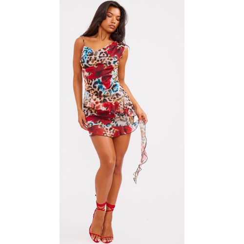 Robe moulante imprimé à col asymétrique et volants - PrettyLittleThing - Modalova