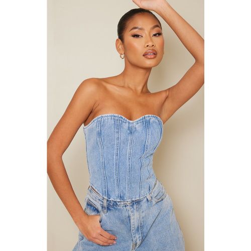 Top corset en jean détail coutures - PrettyLittleThing - Modalova