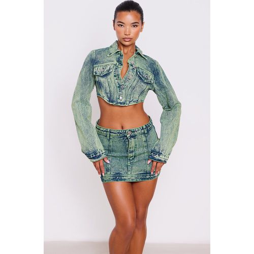 Veste en jean vert délavé teinté à ourlet tombant - PrettyLittleThing - Modalova