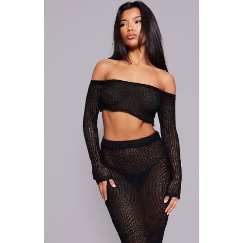 Top manches longues en maille tricot ajourée à col bardot - PrettyLittleThing - Modalova