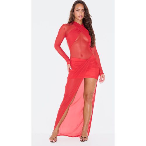 Robe longue en mesh à détail croisé au buste et jupe froncée - PrettyLittleThing - Modalova