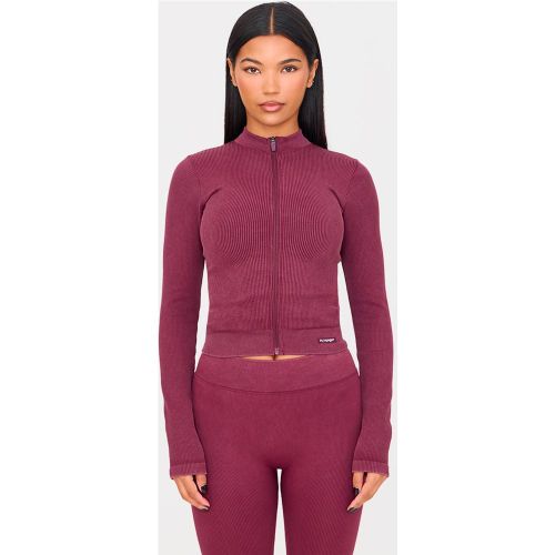 Veste de sport courte côtelée délavé javelisé sans coutures à zip - PrettyLittleThing - Modalova