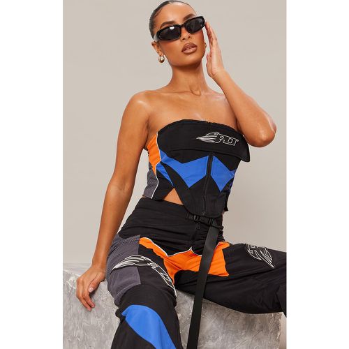 Corset bustier à parties contrastantes style motorcross en maille tissée à détail zip - PrettyLittleThing - Modalova