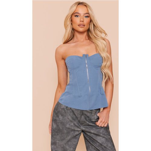 Top bustier bleu ardoise à zip et détail coutures - PrettyLittleThing - Modalova