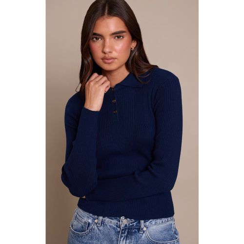 Polo en maille tricot côtelée à manches longues | Taille Large - PrettyLittleThing - Modalova