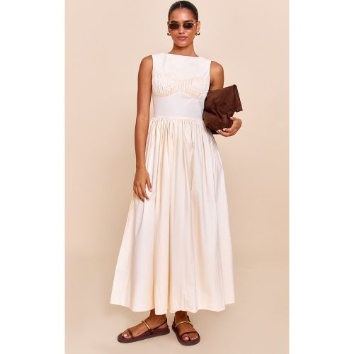 Robe mi-longue en popeline de coton à buste froncé | Taille 38 - PrettyLittleThing - Modalova