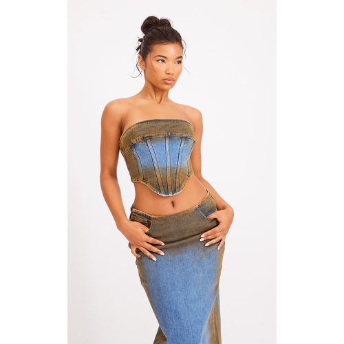 Top corset en jean bleu indigo très délavé détail coutures - PrettyLittleThing - Modalova