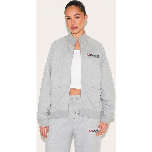 Top de survêtement gris cnedré brodé à épaules carrées - PrettyLittleThing - Modalova