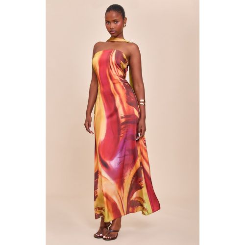 Robe bustier longue satinée imprimé abstrait à foulard - PrettyLittleThing - Modalova