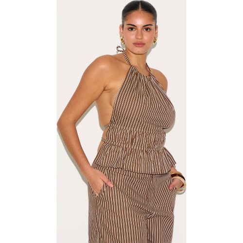 Plus Top tissé froncé à rayures et dos nu ouvert - PrettyLittleThing - Modalova