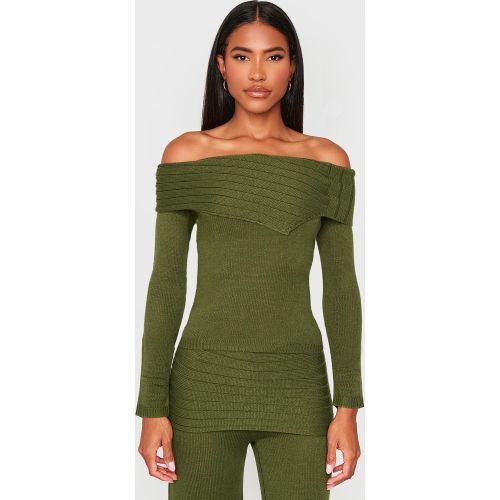 Top en maille tricot à col replié asymétrique | Taille XS - PrettyLittleThing - Modalova