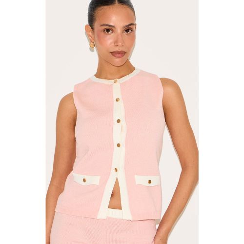 Petite Top long en maille tricot à boutons et détails contrastants - PrettyLittleThing - Modalova