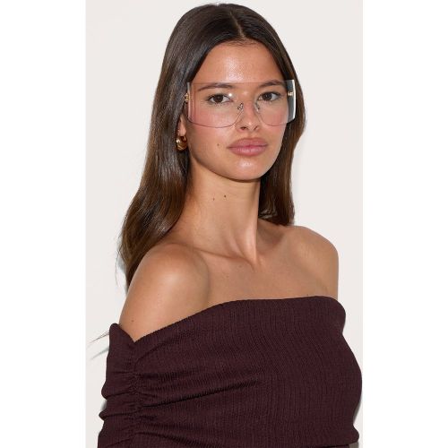 Lunettes de soleil oversize style visière autour des yeux iridescentes - PrettyLittleThing - Modalova