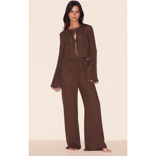 Pantalon de plage large en effet lin - PrettyLittleThing - Modalova