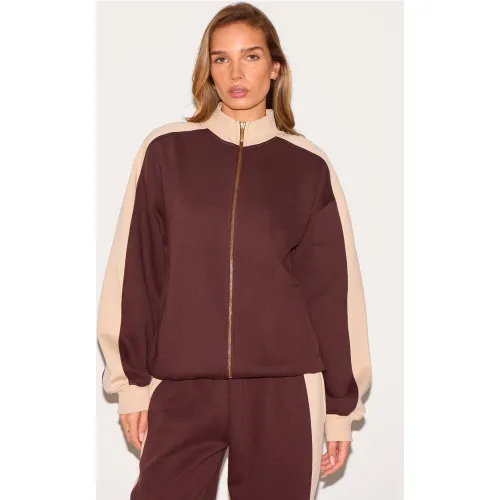 Sweat oversize à parties contrastantes et zip - PrettyLittleThing - Modalova