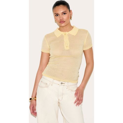 Top en maille tricot transparente à col polo | Taille Medium - PrettyLittleThing - Modalova