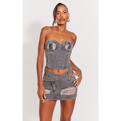 Top corset en jean à bonnets élimés - PrettyLittleThing - Modalova