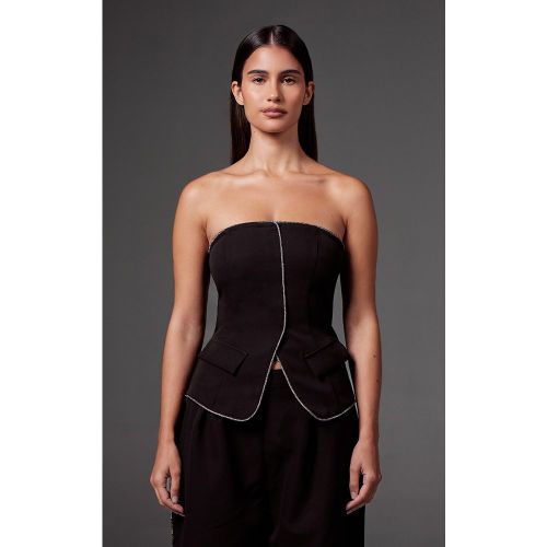 Top style corset tissé à bordure en strass - PrettyLittleThing - Modalova