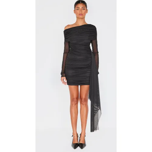 Mini robe en mesh drapé à manches longues et détail replié - PrettyLittleThing - Modalova