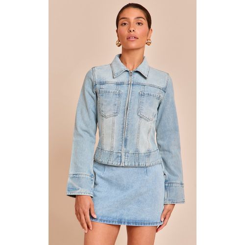 Petite Veste Stretch Coupe Slim En Denim Avec Fermeture Éclair Sur Le Devant - PrettyLittleThing - Modalova