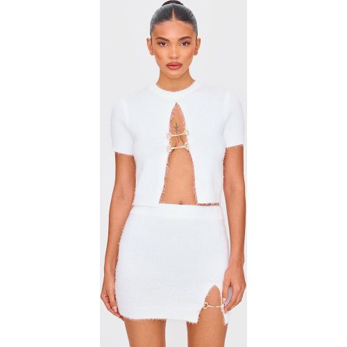 Top en maille tricot duveteuse blanche à empiècements | Taille XS - PrettyLittleThing - Modalova