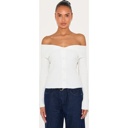 Top en maille tricot côtelée à boutons et détail replié - PrettyLittleThing - Modalova