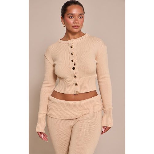 Cardigan Sculpt en maille tricot Oatmeal boutonné sur le devant | Taille Large - PrettyLittleThing - Modalova