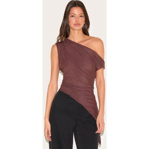 Top en mesh crêpé à col asymétrique - PrettyLittleThing - Modalova