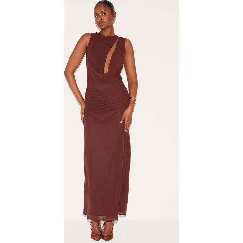 Robe longue en mousseline de soie froncée à découpe goutte d'eau - PrettyLittleThing - Modalova
