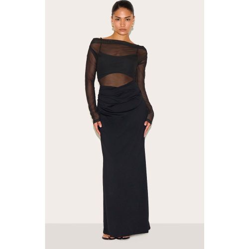 Petite Robe Longue Fluide à Manches Longues et Détails Mesh - PrettyLittleThing - Modalova