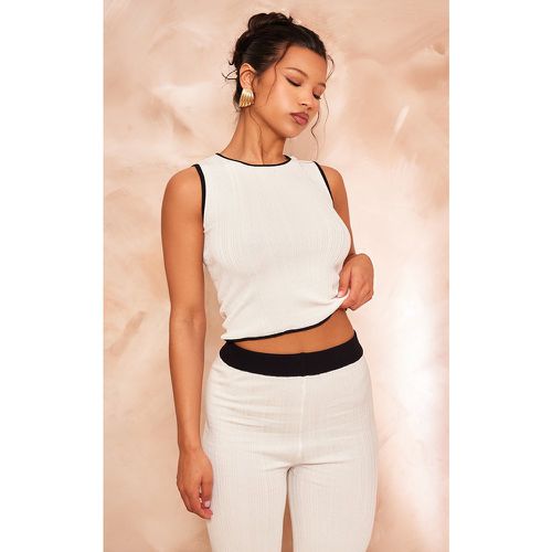 Crop top en maille côtelée blanche à ourlets contrastants - PrettyLittleThing - Modalova