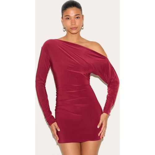Robe Mini Asymétrique Épaule Dénudée Double Épaisseur Stretch Couleur Vin - PrettyLittleThing - Modalova