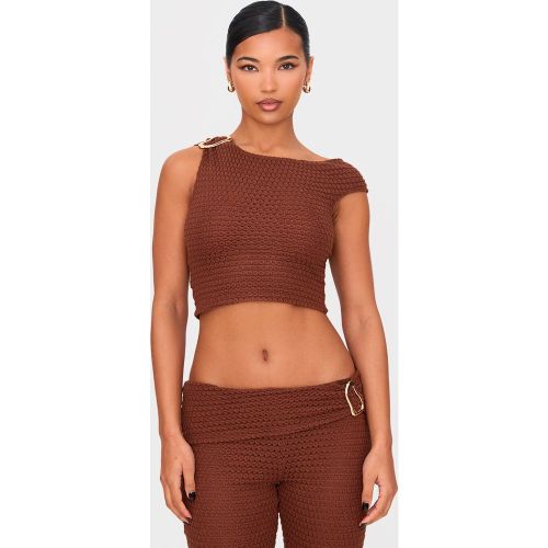 Crop top en maille duveteuse texturée à épaules dénudées et empiècement - PrettyLittleThing - Modalova