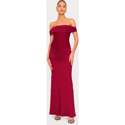 Robe longue doublée froncée à contours et col bardot - PrettyLittleThing - Modalova