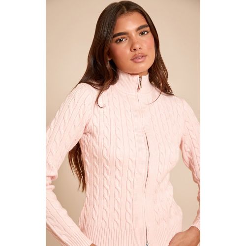 Pull en maille tricot torsadée à manches longues et zip | Taille Large - PrettyLittleThing - Modalova